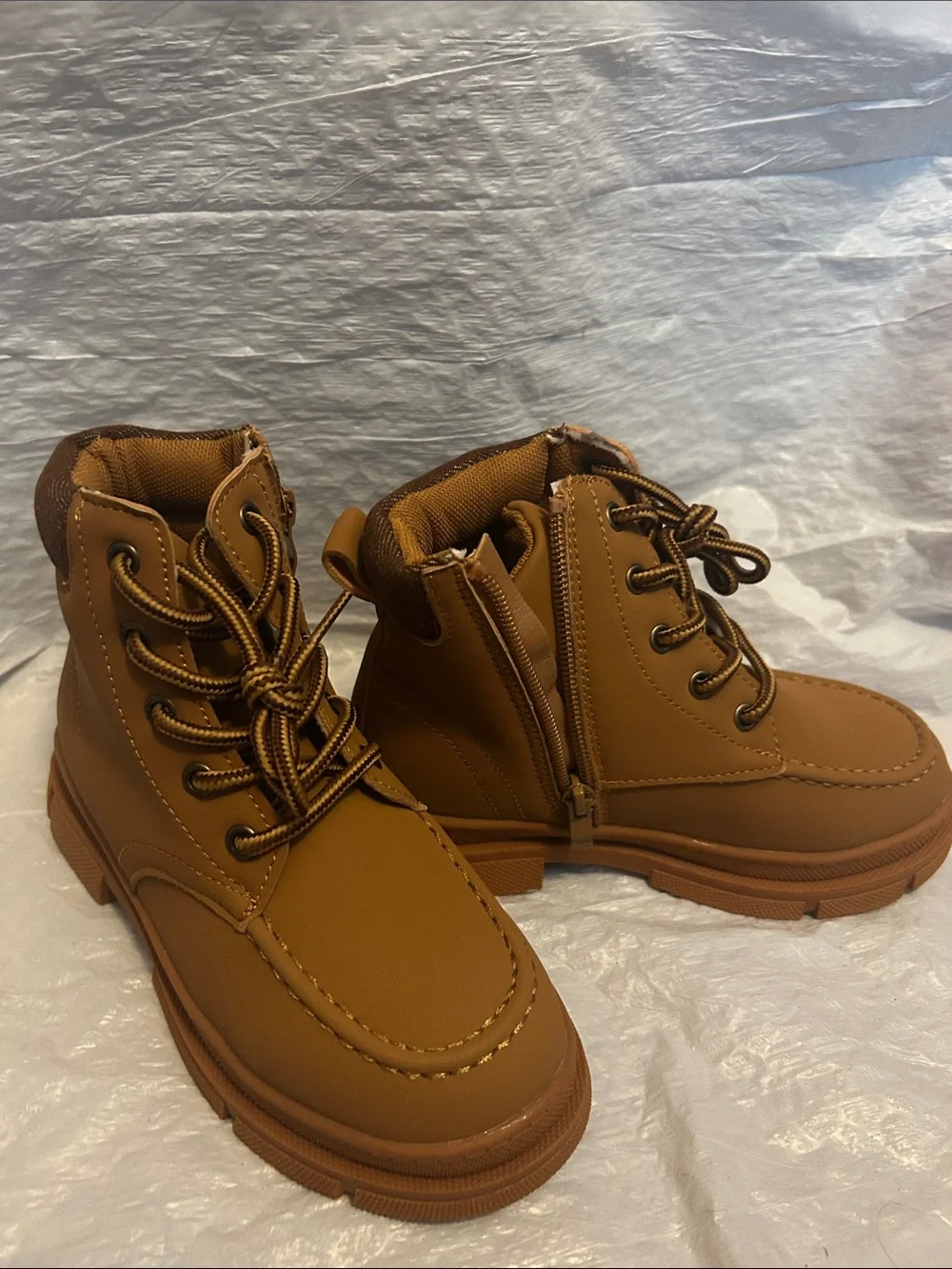 fabkids Tan Lace-Up Kids Boots with Side Zipper